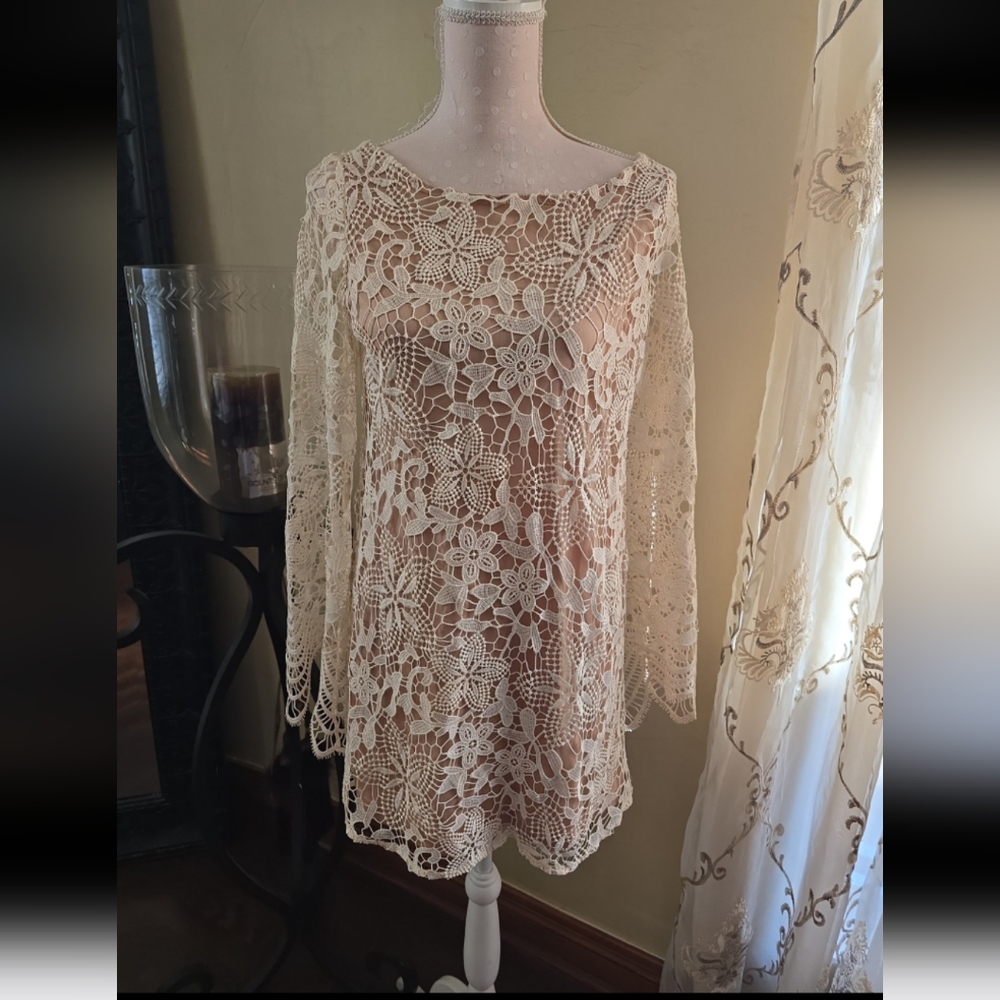Judith March Women's Lined Ivory Elegant Cream Lace Dress
